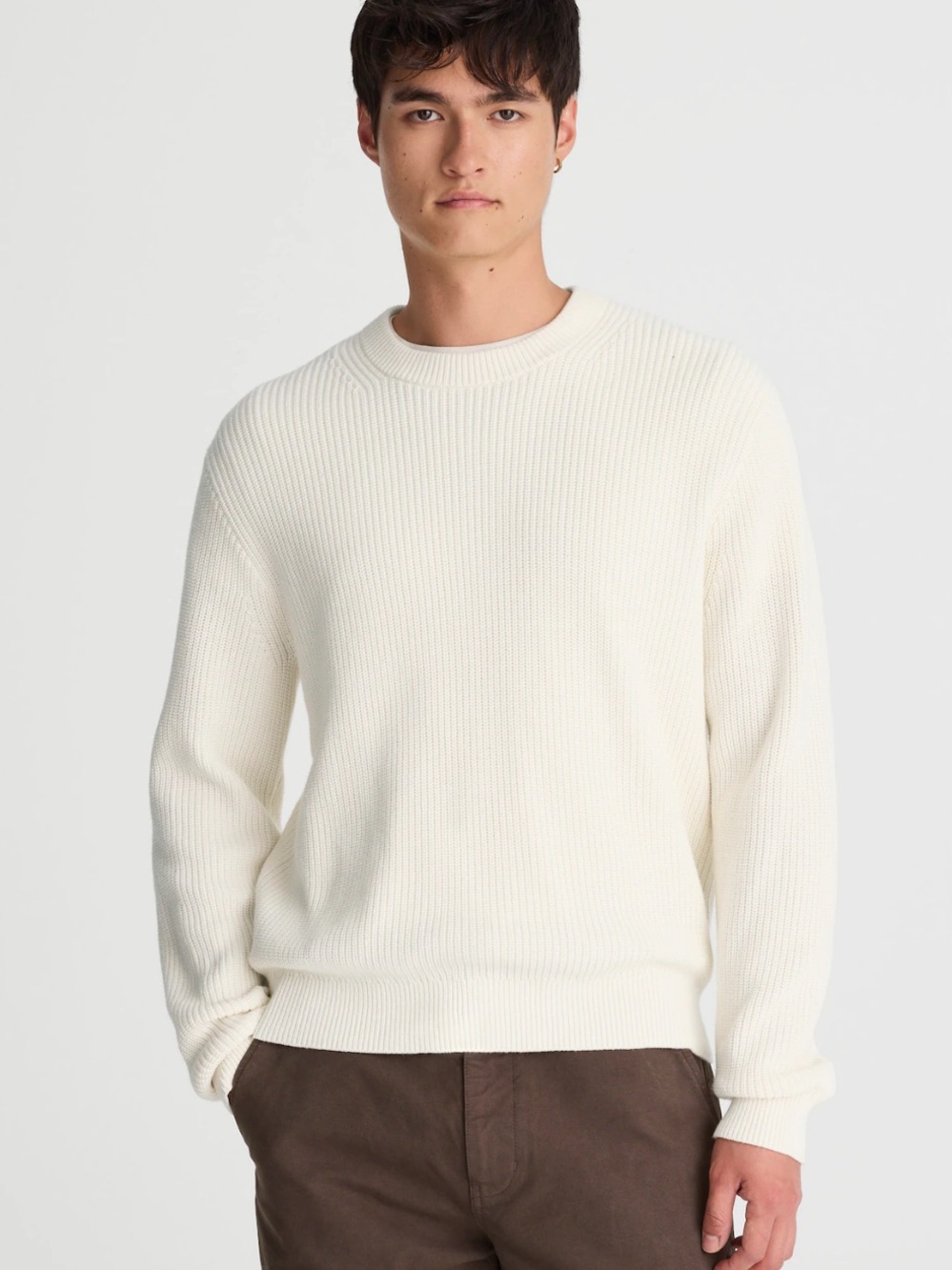 Madewell Vintage Ivory Cotton Shaker-Stitch Crewneck Sweater